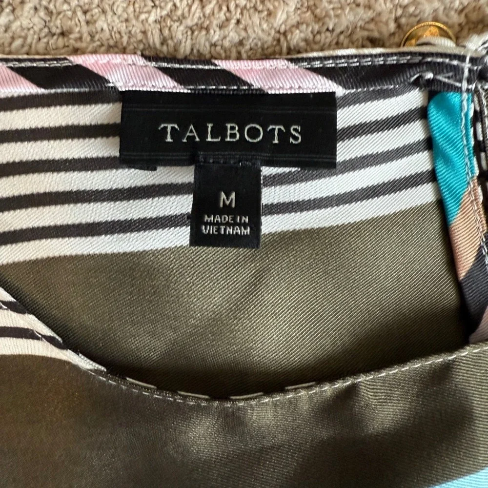 Talbots Womens Sleeveless Stripe Shell Blouse Multi-Color Pink Teal Green Size M - Picture 2 of 6